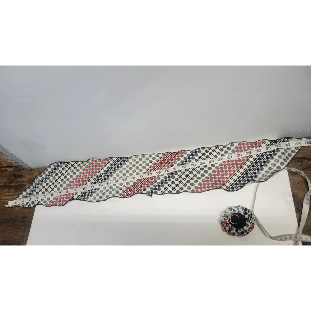 Vintage Polka Dot Scarf Red Black Cream Accordion Pleat Ruffle Trim‎